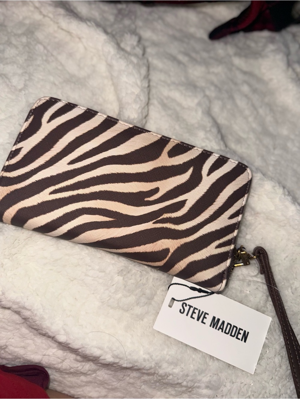 Steve Madden Zebra-Striped Wristlet Wallet in Brown and Cream